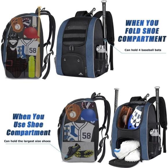 Baseball Backpack, Lightweight Softball Bags with Shoes Compartment for Men - Picture 5 of 7